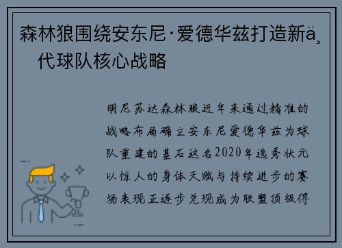 森林狼围绕安东尼·爱德华兹打造新一代球队核心战略