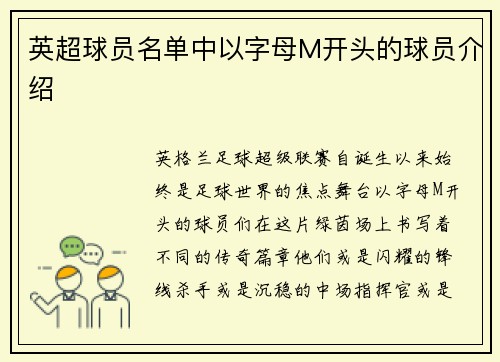 英超球员名单中以字母M开头的球员介绍
